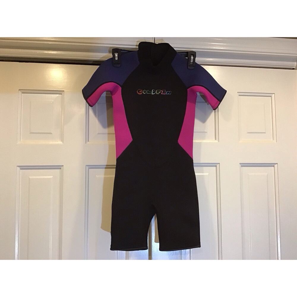 Goldfin Youth Sz 10 Shorty/Springsuit Neoprene Children Wetsuit Black Blue/Pink